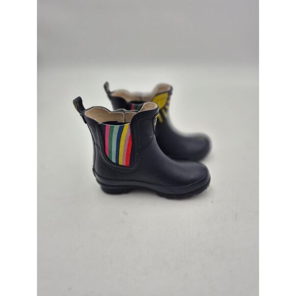 Mini Boden Girls Size 27 Navy Colorful Rainbow Stripe Leather Chelsea Rain Boots - Picture 1 of 5